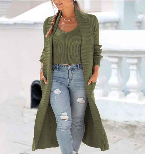 Two-piece knitted vest autumn and winter cardigan trench coat knitted suit