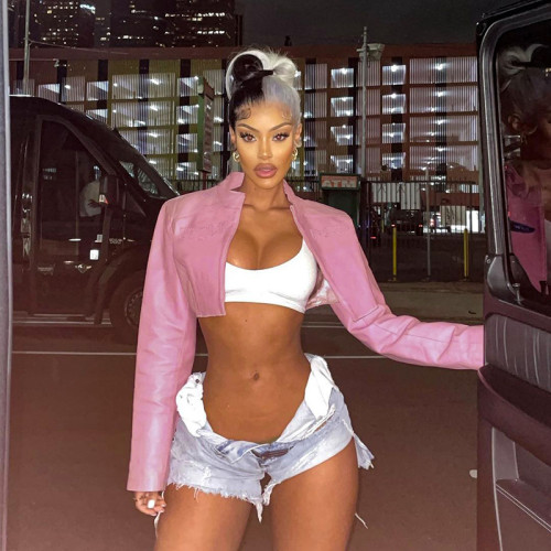 Sexy Hot Girl Motorcycle Style Pink Basic Jacket Baseball Jacket Jacket Top Fashion Women's Clothing