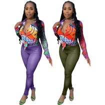 Shirt positioning print milk silk pants suit Shirt positioning print milk silk pants suit