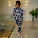 Spider web geometric print slim-fit mittens long-sleeve jumpsuit