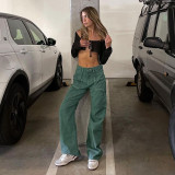 Hot girl street fashion artificial pocket high waist straight jeans