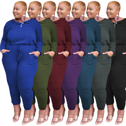 Solid color straps fashion casual loose plus size women's jumpsuit