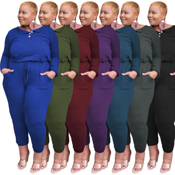 Solid color straps fashion casual loose plus size women's jumpsuit