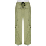 High Waist Straight Drawstring Lace up Casual Pants