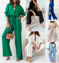 Long Sleeve Top Loose Wide Leg Pants Two Piece Set Long Sleeve Top Loose Wide Leg Pants Two Piece Set