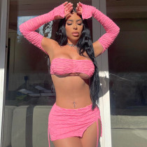 One-word sexy tube top ultra-short tight waist tie wrap hip skirt suit One-word sexy tube top ultra-short tight waist tie wrap hip skirt suit