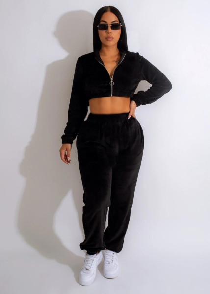 Velvet Long Sleeve Zip Casual Tracksuit