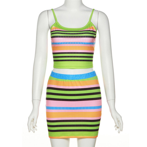 Sexy Digital Print Sling Slim Vest Package Hip Skirt Set