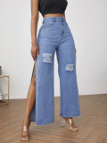 Ladies Fashion Ripped Slit Ladies Jeans