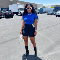 Women's fashion solid color round neck short sleeve T-shirt high waist bag hip skirt two-piece set Women's fashion solid color round neck short sleeve T-shirt high waist bag hip skirt two-piece set