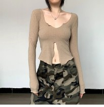 Long Sleeve Hot Girl Top Fungus Edge Sexy Low Cut Slim Fit Top T-Shirt Long Sleeve Hot Girl Top Fungus Edge Sexy Low Cut Slim Fit Top T-Shirt