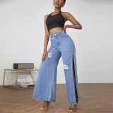 Ladies Fashion Ripped Slit Ladies Jeans