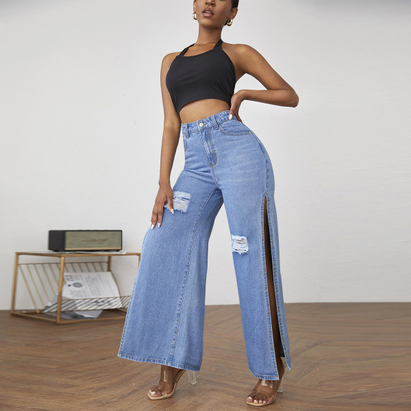 Ladies Fashion Ripped Slit Ladies Jeans