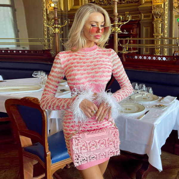 Fashionable lady style elegant navel knitted top skirt suit