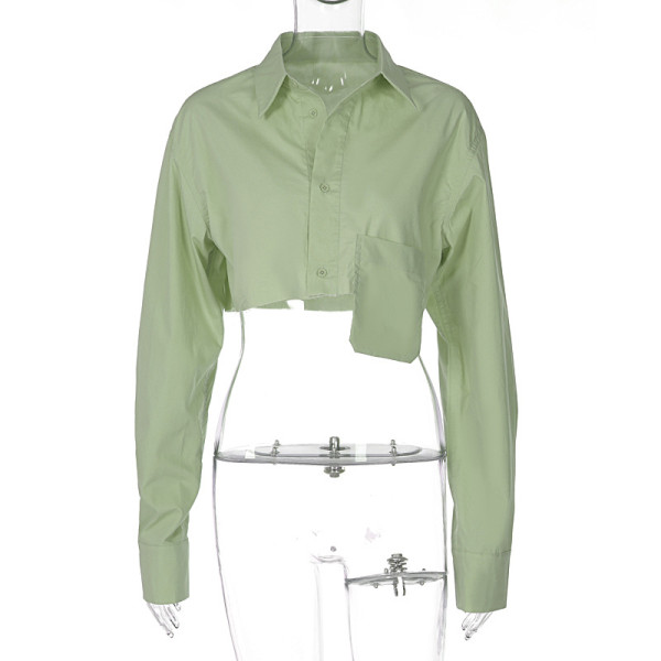 Navel-exposed ultra-short irregular niche design fashion casual polo collar shirt top