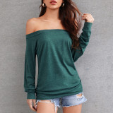 Women's Long Sleeve Fashion Straight Neck Off Shoulder Solid Color Top T-Shirt