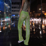 Sexy see-through bright mesh high-waisted hip-lifting slim casual pants