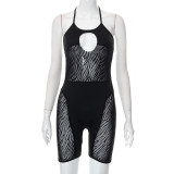 Sexy Perspective High Waist Open Back Halter Short Sports Jumpsuit