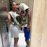 women's casual cropped top with printed pixel t-shirt