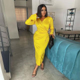 Sexy Slim Irregular Deep V Long Sleeve Dress