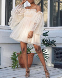 Solid Color High Waist Off Shoulder Elegant Commuter Dress