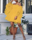 Solid Color High Waist Off Shoulder Elegant Commuter Dress