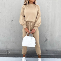 Two piece turtleneck casual solid color trousers with pockets Two piece turtleneck casual solid color trousers with pockets