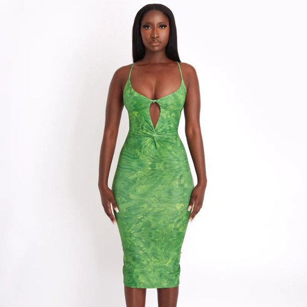Printed Sling Pack Hip Dress
