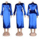 Sexy Slim Irregular Deep V Long Sleeve Dress