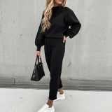 Two piece turtleneck casual solid color trousers with pockets