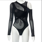 Fashion Sexy Mesh Sheer Tight Long Sleeve Bodysuit