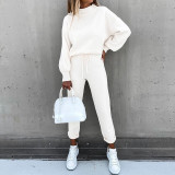 Two piece turtleneck casual solid color trousers with pockets