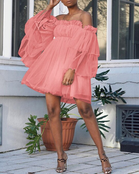 Solid Color High Waist Off Shoulder Elegant Commuter Dress