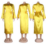 Sexy Slim Irregular Deep V Long Sleeve Dress