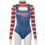 Sexy Tight Tracksuit Letter Print Bodysuit Two Piece
