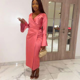 Sexy Slim Irregular Deep V Long Sleeve Dress