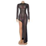 Sexy Mesh Scalded Long Sleeve Irregular Dress