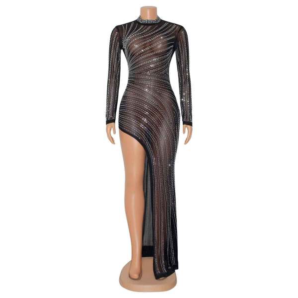 Sexy Mesh Scalded Long Sleeve Irregular Dress