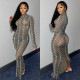Women's sexy mesh perspective nightclub long sleeve dress