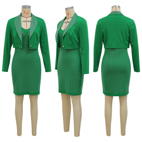 Fashion Versatile Professional Commuter Suit Autumn New Hot Drill Hip Two Piece Set