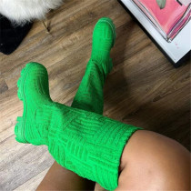 Large embossed suede boots for women's foreign trade round head low heel thick soled high boots