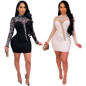 Sexy Perspective Hot Diamond Dress Women's A-line Hip Wrap Dress