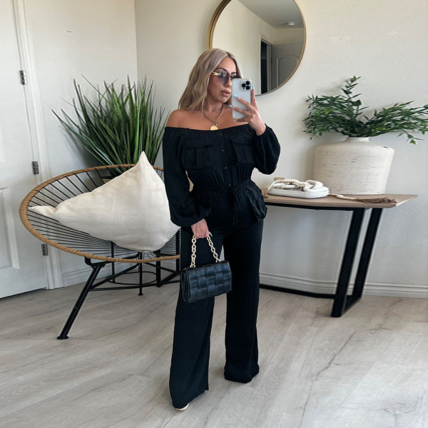 Off shoulder solid color organ bag fashionable elegant jumpsuit