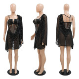 Fashion sexy perspective gauze hot drilling sling dress