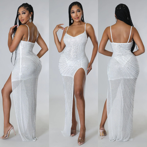 Sexy sling hot drill dress
