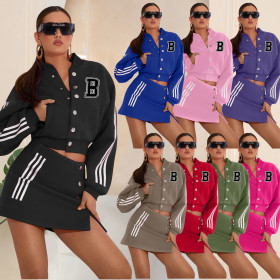 Women's jacket baseball jacket letter B printed sports skirt two-piece set HM6626