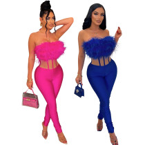 Fashionable sexy hair trimmed jumpsuit Fashionable sexy hair trimmed jumpsuit