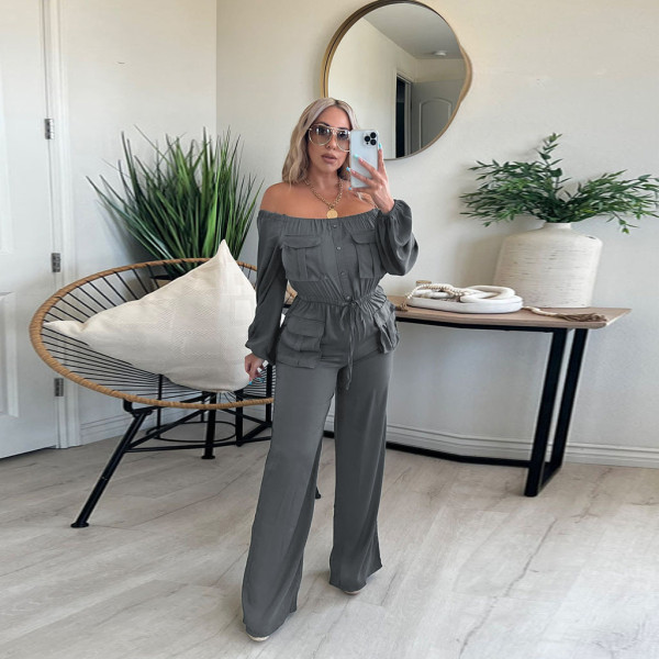 Off shoulder solid color organ bag fashionable elegant jumpsuit