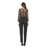 Women's sequins V-neck long sleeved jumpsuit casual pants