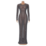 Fashionable sexy mesh nightclub long sleeved women's dress